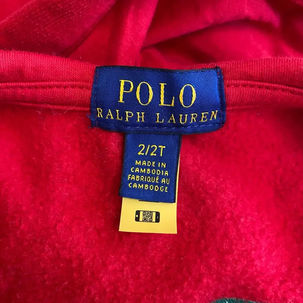 Ralph Lauren Logo‎ Fleece Full-Zip Embroidered Hoodie Toddlers Size 2T Red